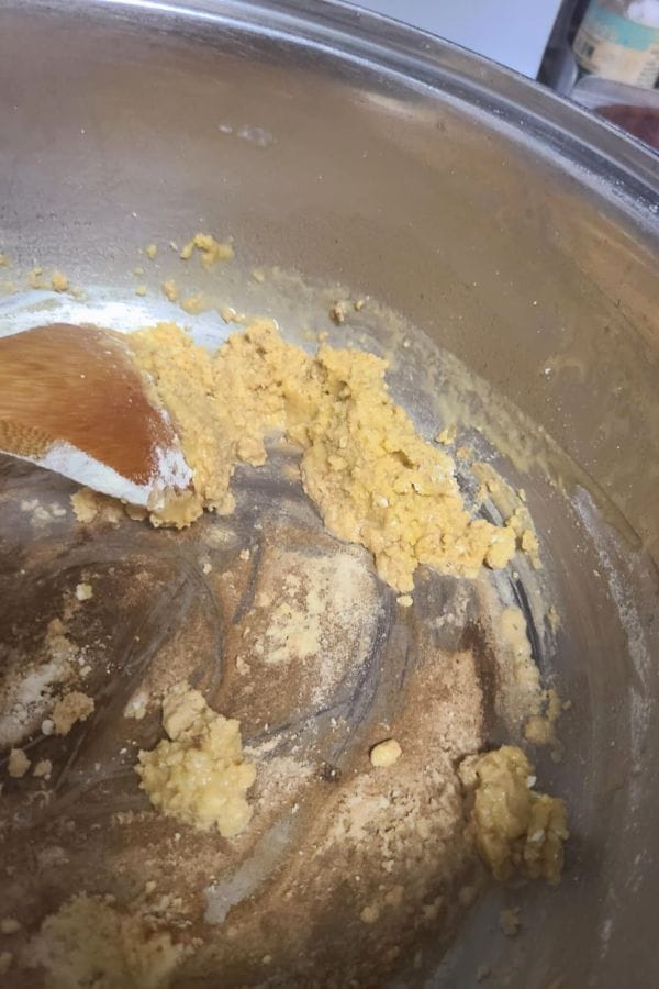 flour being browned in a pan for roux