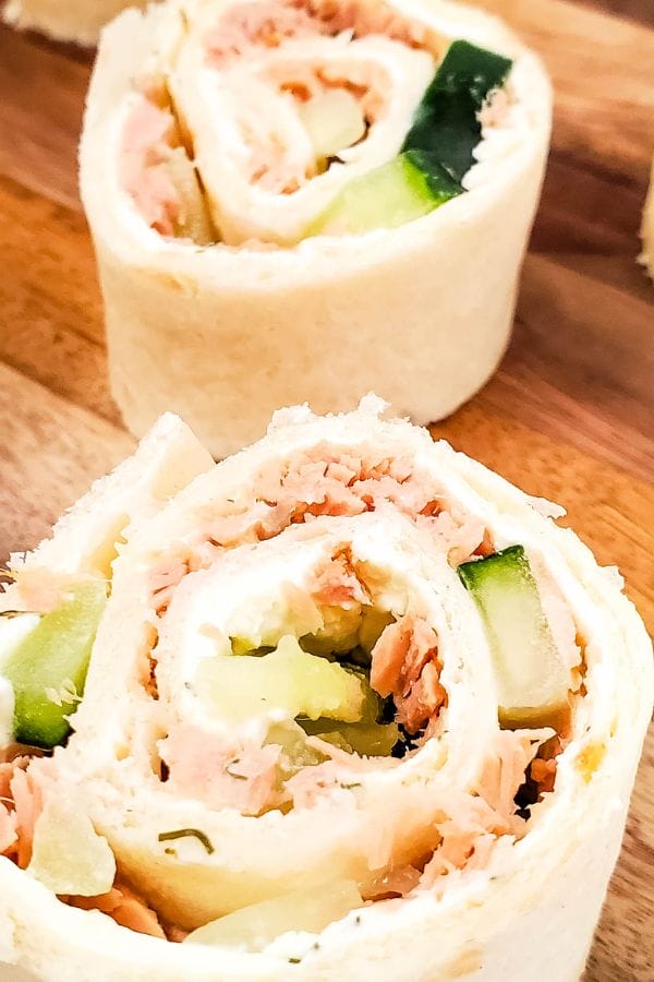 tuna and cucumbers rolled up in tortillas