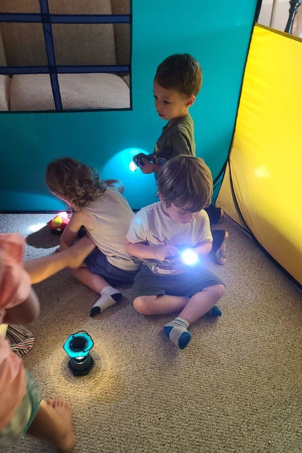 kids pretending to go camping for their reading celebration.