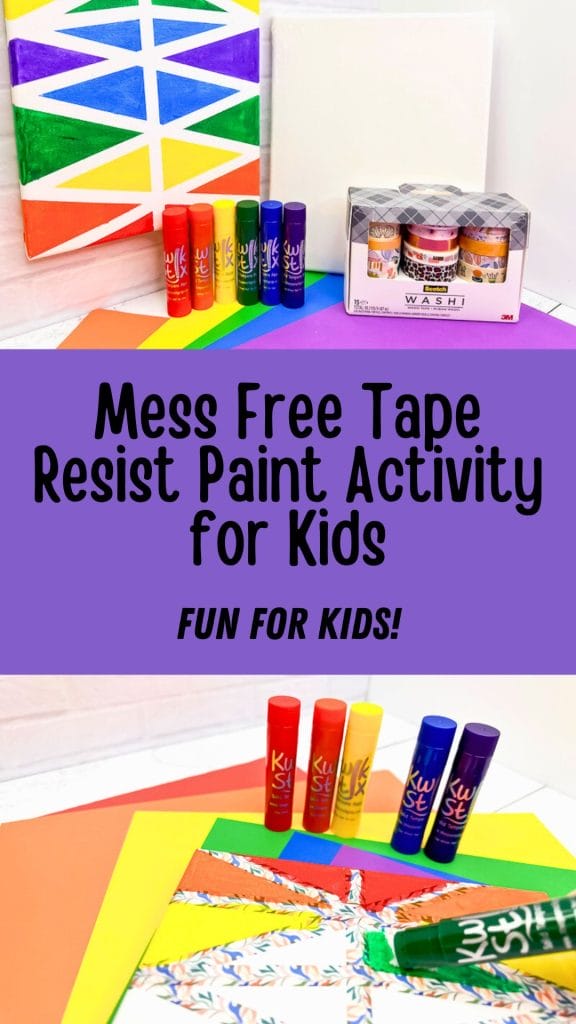 Mess free tape resist paint activity for kids. Fun for kids!