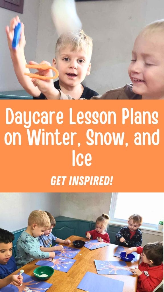 Children immersed in a winter-themed daycare activity craft with paper and cotton balls at the table, seamlessly blending fun with elements from the lesson plans on winter.
