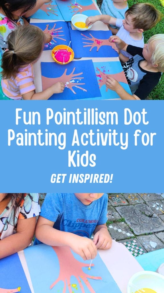 Children enjoyed a delightful pointillism dot painting activity, using vibrant paints to decorate hand-shaped paper cutouts scattered on an outdoor table.