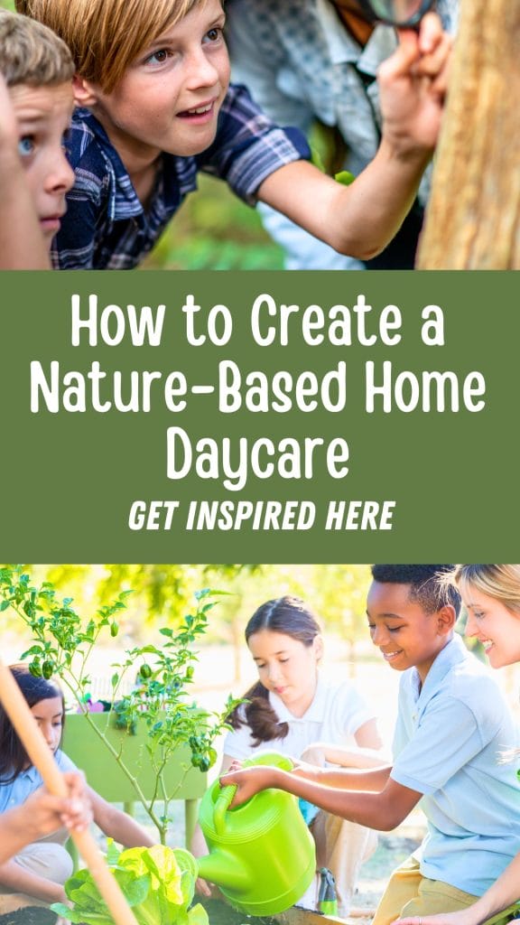 Children interact with plants outdoors, discovering the wonders of nature. Learn how to inspire young minds—get our guide to starting your own Nature-Based Home Daycare.