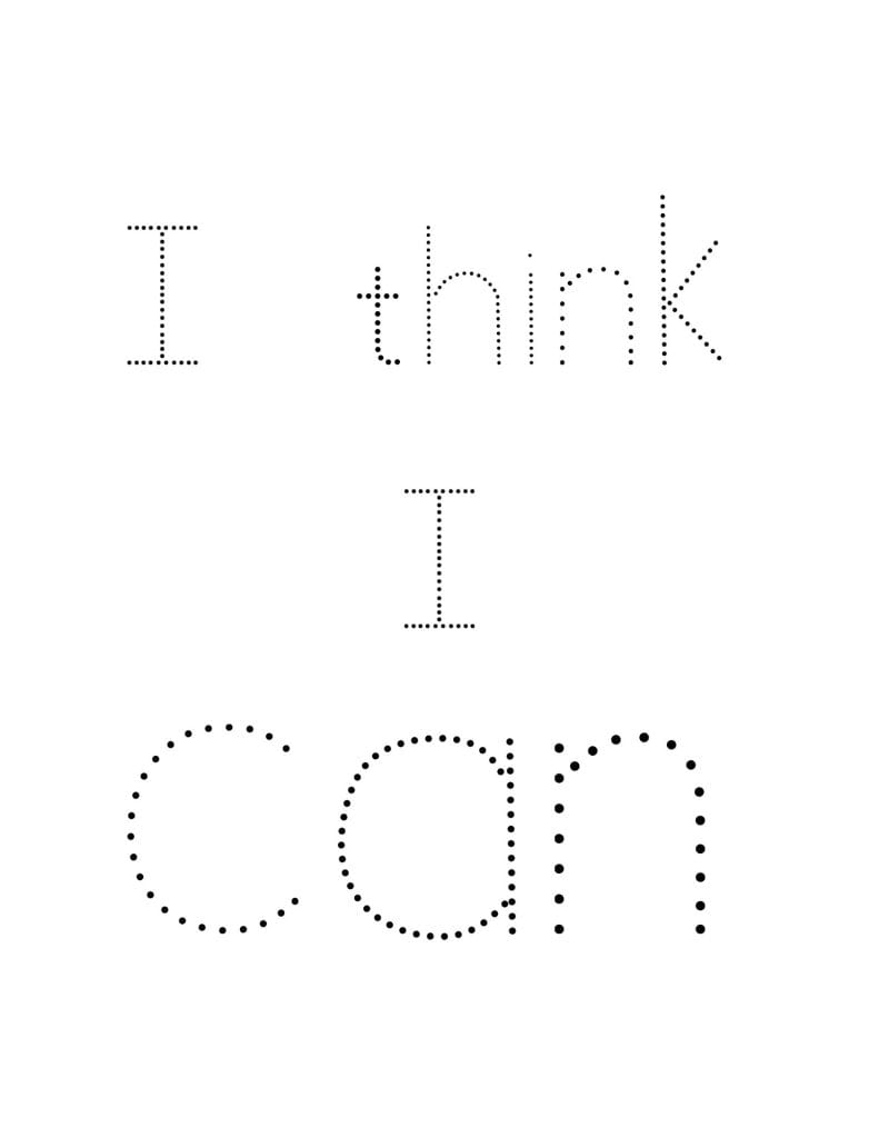 Text in dotted font on a white background reads: "I think I can.