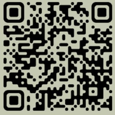 A black and white QR code on a light grey background.